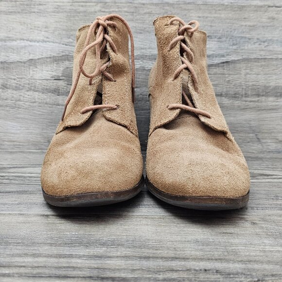 Lucky Brand Sumba Lace-up Suede Wedge Tan Ankle Bootie Boots - Picture 4 of 9